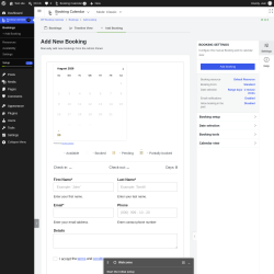 Page screenshot: 	WP    Booking Calendar &rarr; + Add Booking