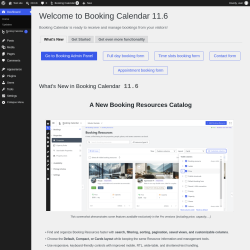 Page screenshot: Welcome to Booking Calendar &lsaquo; Test site &mdash; WordPress