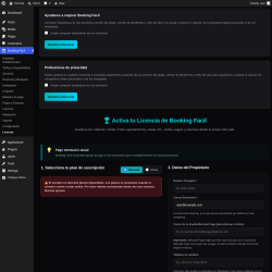 Page screenshot: Booking F&aacute;cil &rarr; Licencia