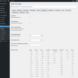 Page screenshot: Better Messages &rarr; Attachments