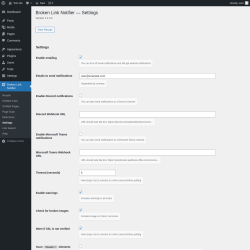 Page screenshot: Broken Link Notifier &rarr; Settings
