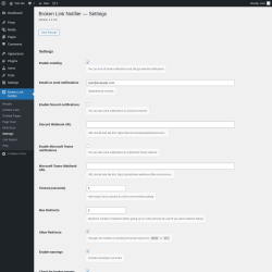 Page screenshot: Broken Link Notifier &rarr; Settings