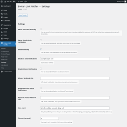 Page screenshot: Broken Link Notifier &rarr; Settings