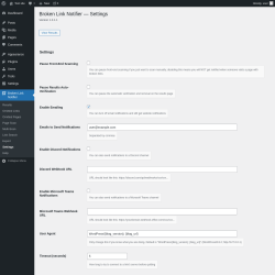 Page screenshot: Broken Link Notifier &rarr; Settings