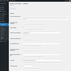 Page screenshot: Broken Link Notifier &rarr; Settings