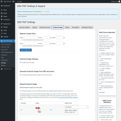 Page screenshot: BSK PDF Mngr → Settings → Featured Image