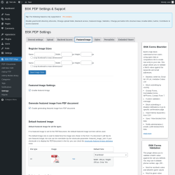 Page screenshot: BSK PDF Mngr → Settings → Featured Image