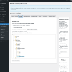 Page screenshot: BSK PDF Mngr → Settings → Upload