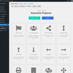 Page screenshot: Wow Plugins → Bubble Menu → Pro Features