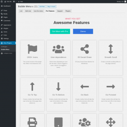 Page screenshot: Wow Plugins → Bubble Menu → Pro Features
