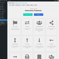 Page screenshot: Wow Plugins → Bubble Menu → Pro Features