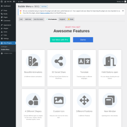 Page screenshot: Wow Plugins → Bubble Menu →  Pro Features