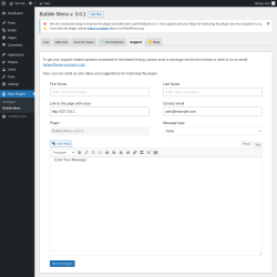 Page screenshot: Wow Plugins → Bubble Menu → Support