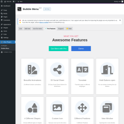 Page screenshot: Wow Plugins → Bubble Menu →  Pro Features