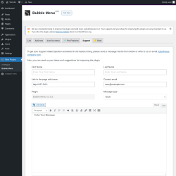 Page screenshot: Wow Plugins → Bubble Menu → Support