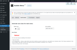 Page screenshot: Wow Plugins → Bubble Menu → Icon for menu