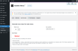 Page screenshot: Wow Plugins → Bubble Menu → Icon for menu
