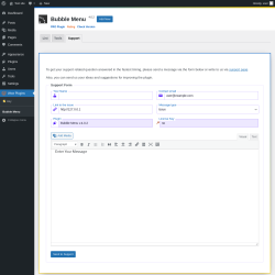 Page screenshot: Wow Plugins → Bubble Menu → Support