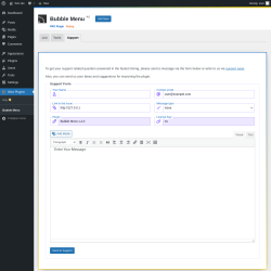 Page screenshot: Wow Plugins → Bubble Menu → Support