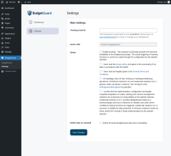 Page screenshot: BudgetGuard &rarr; Settings