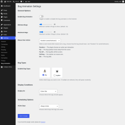 Page screenshot: Settings &rarr; Bug Animation