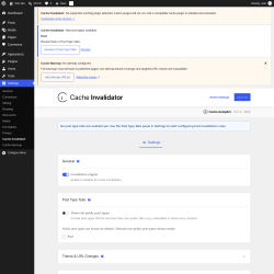 Page screenshot: Settings &rarr; Cache Invalidator