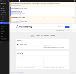 Page screenshot: Settings &rarr; Cache Warmup