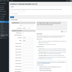 Page screenshot: Settings &rarr; UseStrict&rsquo;s Calendly Embedder
