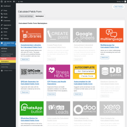 Page screenshot: Settings → Calculated Fields Form → Marketplace