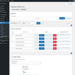 Page screenshot: Settings → Calculated Fields Form