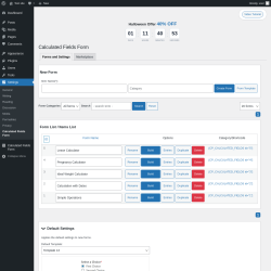 Page screenshot: Settings → Calculated Fields Form