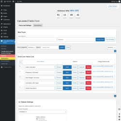 Page screenshot: Calculated Fields Form → Troubleshoot Area & General Settings