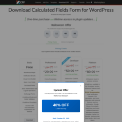 Page screenshot: Calculated Fields Form → Upgrade