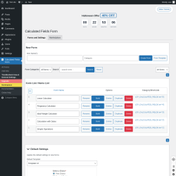 Page screenshot: Calculated Fields Form → Troubleshoot Area & General Settings