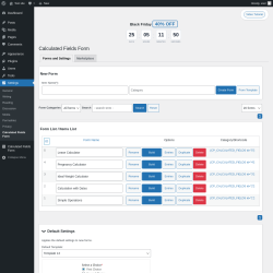 Page screenshot: Settings → Calculated Fields Form