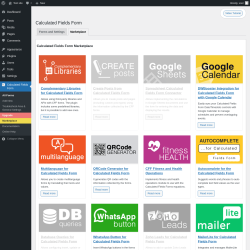 Page screenshot: Settings &rarr; Calculated Fields Form &rarr; Marketplace