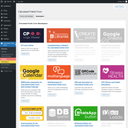 Page screenshot: Settings &rarr; Calculated Fields Form &rarr; Marketplace