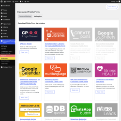 Page screenshot: Settings &rarr; Calculated Fields Form &rarr; Marketplace