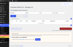 Page screenshot: Calculated Fields Form &rarr; Entries&nbsp;NEW!