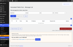 Page screenshot: Calculated Fields Form &rarr; Entries&nbsp;NEW!