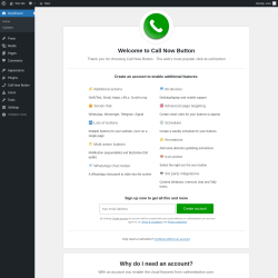 Page screenshot: Welcome to Call Now Button &lsaquo; Test site &mdash; WordPress