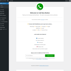 Page screenshot: Welcome to Call Now Button &lsaquo; Test site &mdash; WordPress