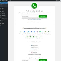 Page screenshot: Welcome to Call Now Button &lsaquo; Test site &mdash; WordPress