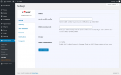 Page screenshot: Camoo SMS → Settings