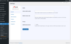 Page screenshot: Camoo SMS → Settings