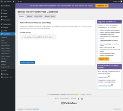 Page screenshot: Capabilities &rarr; Backup