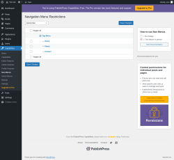 Page screenshot: Capabilities &rarr; Nav Menus