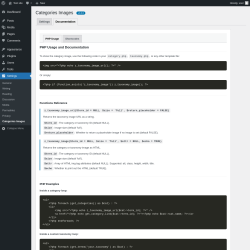 Page screenshot: Settings &rarr; Categories Images &rarr; Documentation