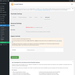 Page screenshot: Charitable → Settings → Advanced