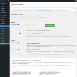 Page screenshot: Charitable → Settings → Tools